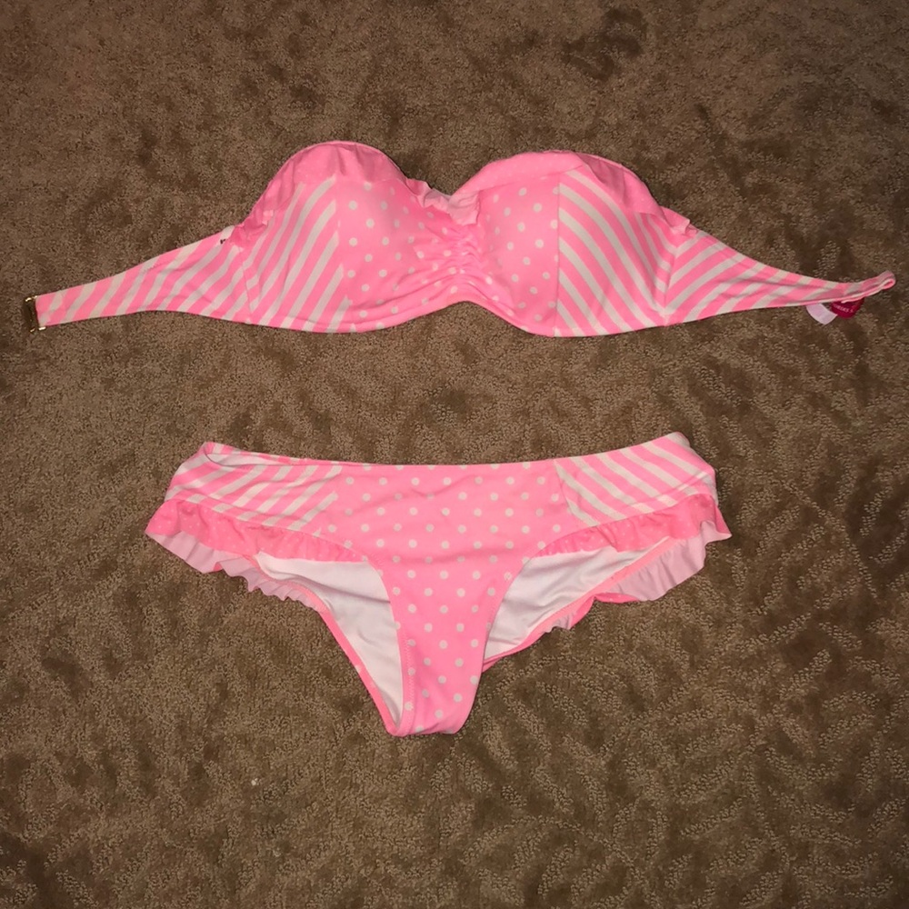 Pink and white striped and polka dot VS bikini